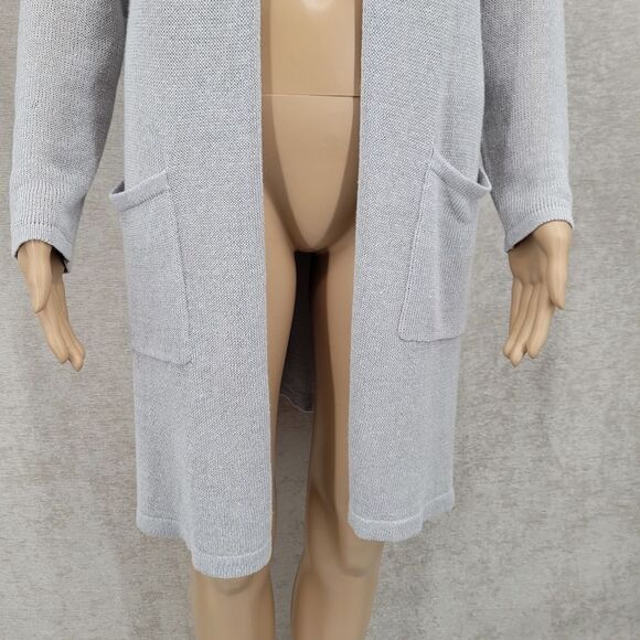 J. Jill Gray Linen Blend Longline Cardigan Duster Women's Size Small - Picture 2 of 10